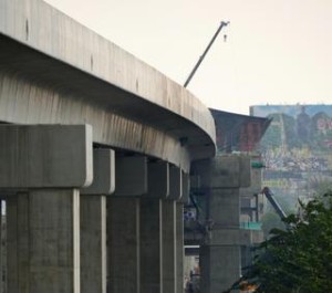 An elevated railway under construction in Bangkok. 