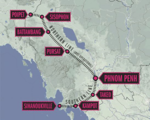 Cambodia’s rail network historically runs about 600km, reaching north from Phnom Penh to Poipet and south to Sihanoukville.