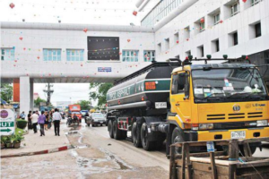 Construction materials being transported to Poipet by vehicular means.