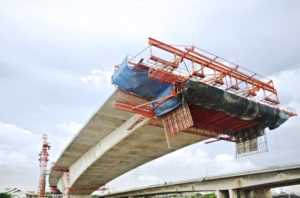 Bridge under construction over the Chao Phraya River in Bangkok, Thailand.